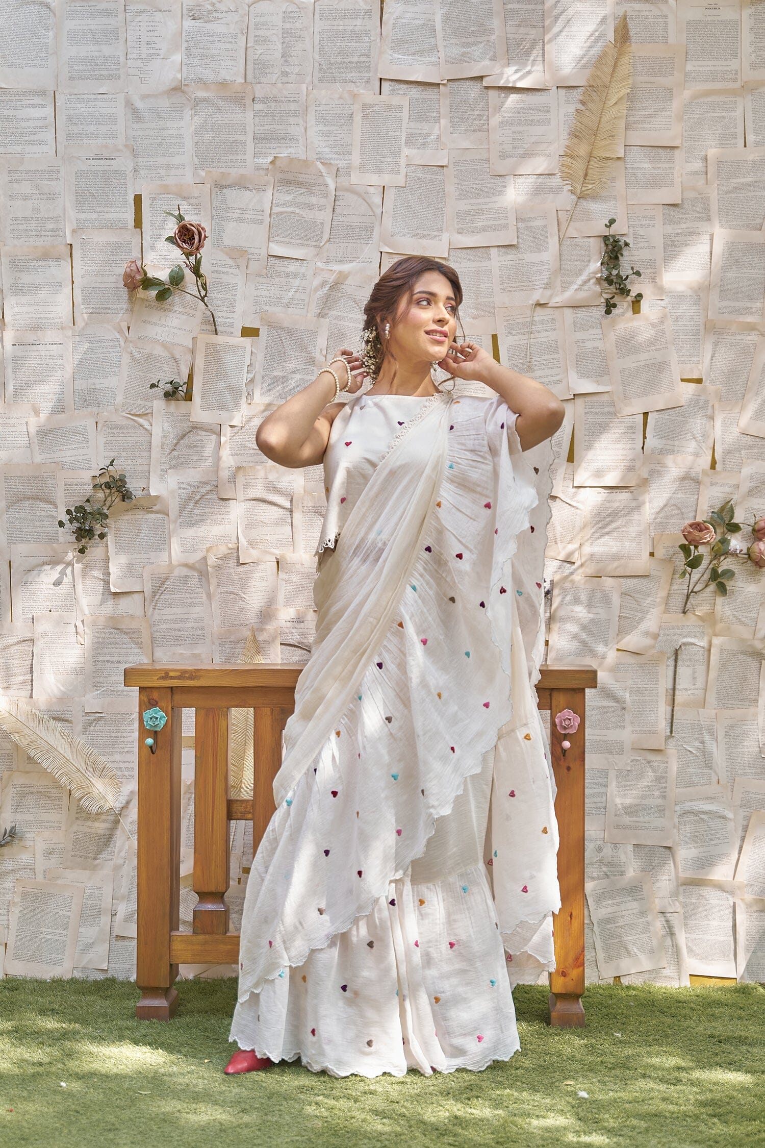 THE LOVE LETTER SAREE- SET OF 3( saree, petticoat & crop top style blouse) Naaz By Noor