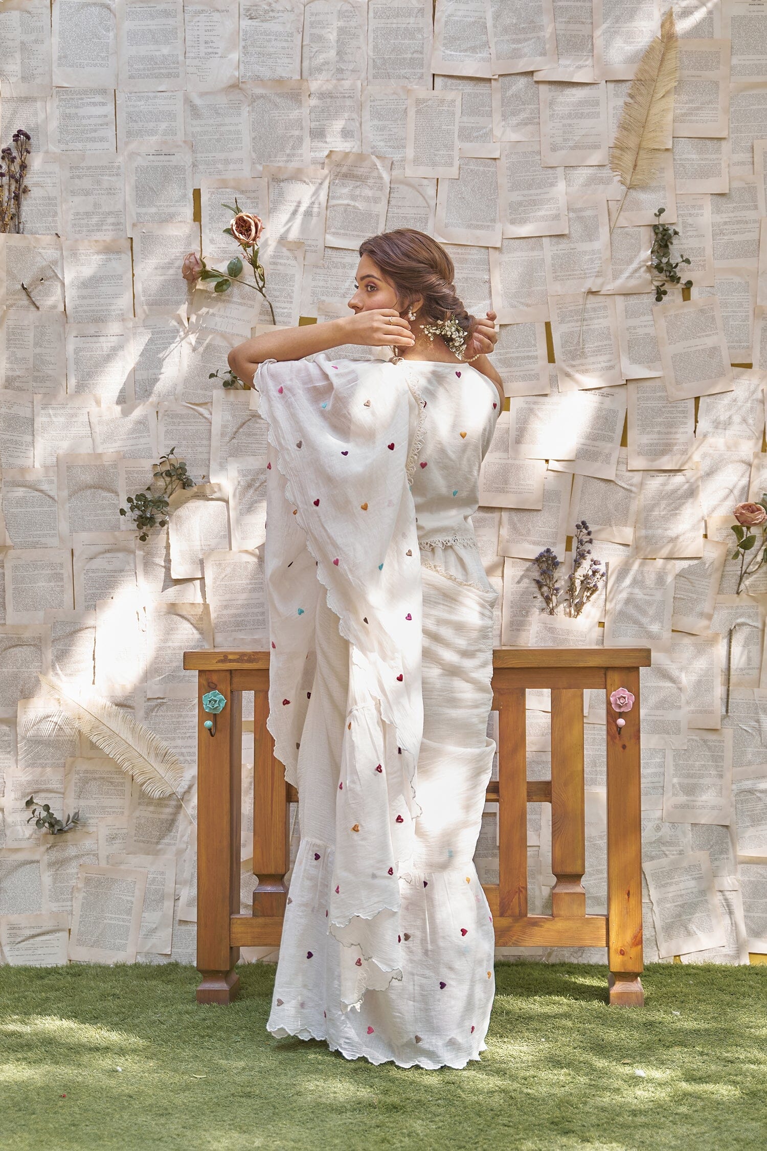 THE LOVE LETTER SAREE- SET OF 3( saree, petticoat & crop top style blouse) Naaz By Noor