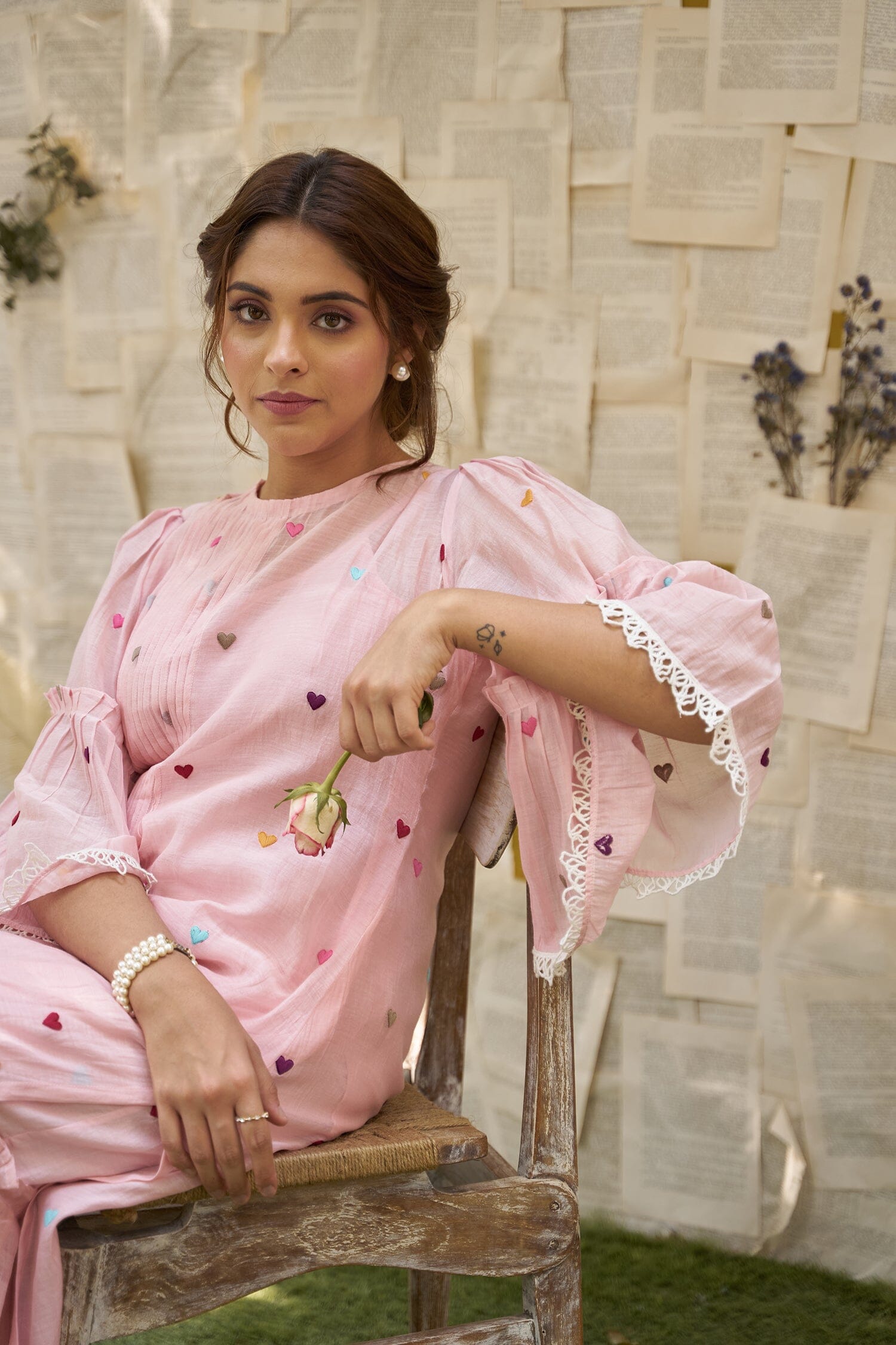 THE PINK LOVE LETTER- SET OF 3 ( kurta, pant & dupatta) Naaz By Noor