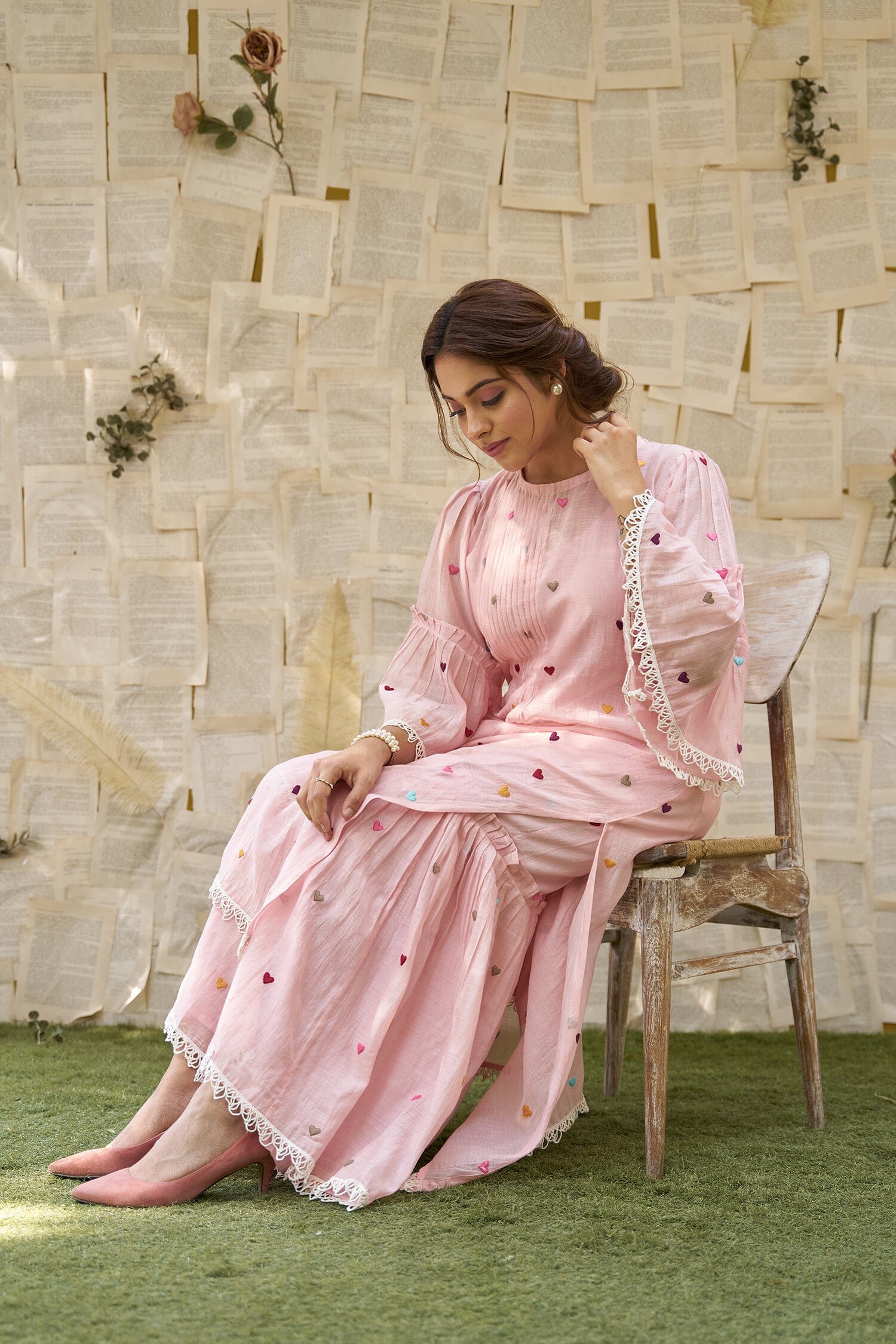 THE PINK LOVE LETTER- SET OF 3 ( kurta, pant & dupatta) Naaz By Noor