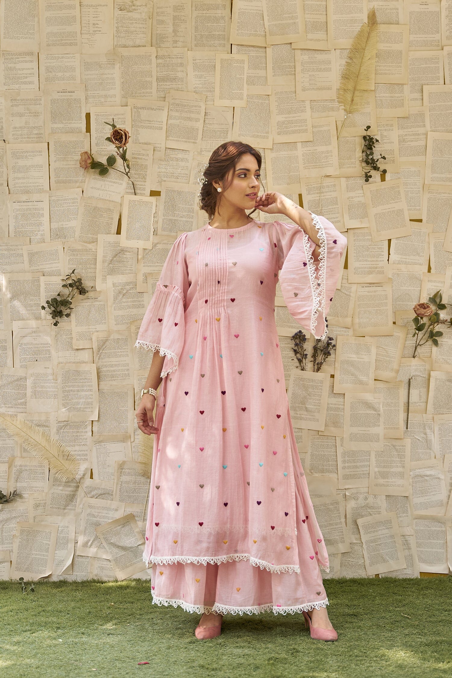 THE PINK LOVE LETTER- SET OF 3 ( kurta, pant & dupatta) Naaz By Noor