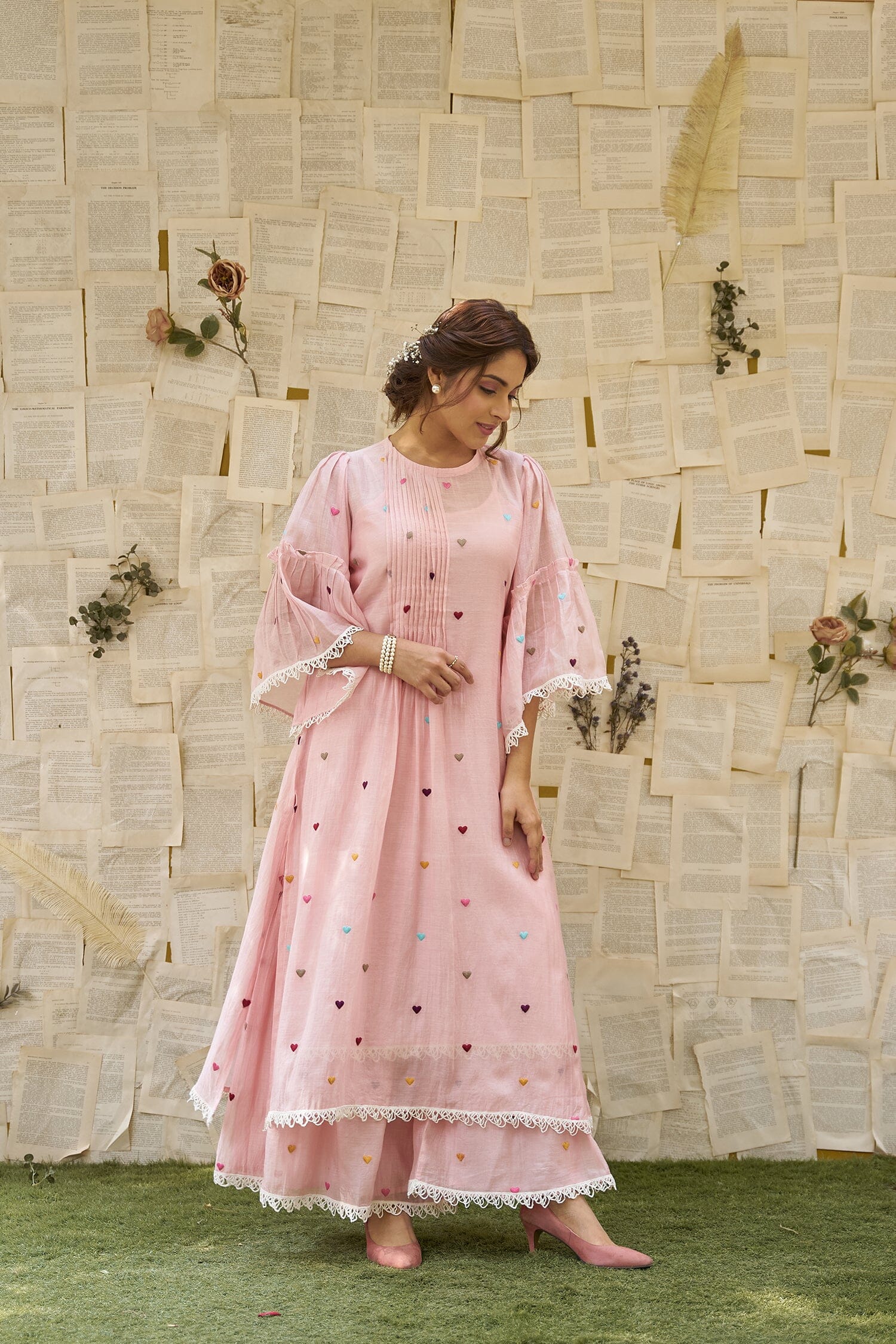 THE PINK LOVE LETTER- SET OF 3 ( kurta, pant & dupatta) Naaz By Noor