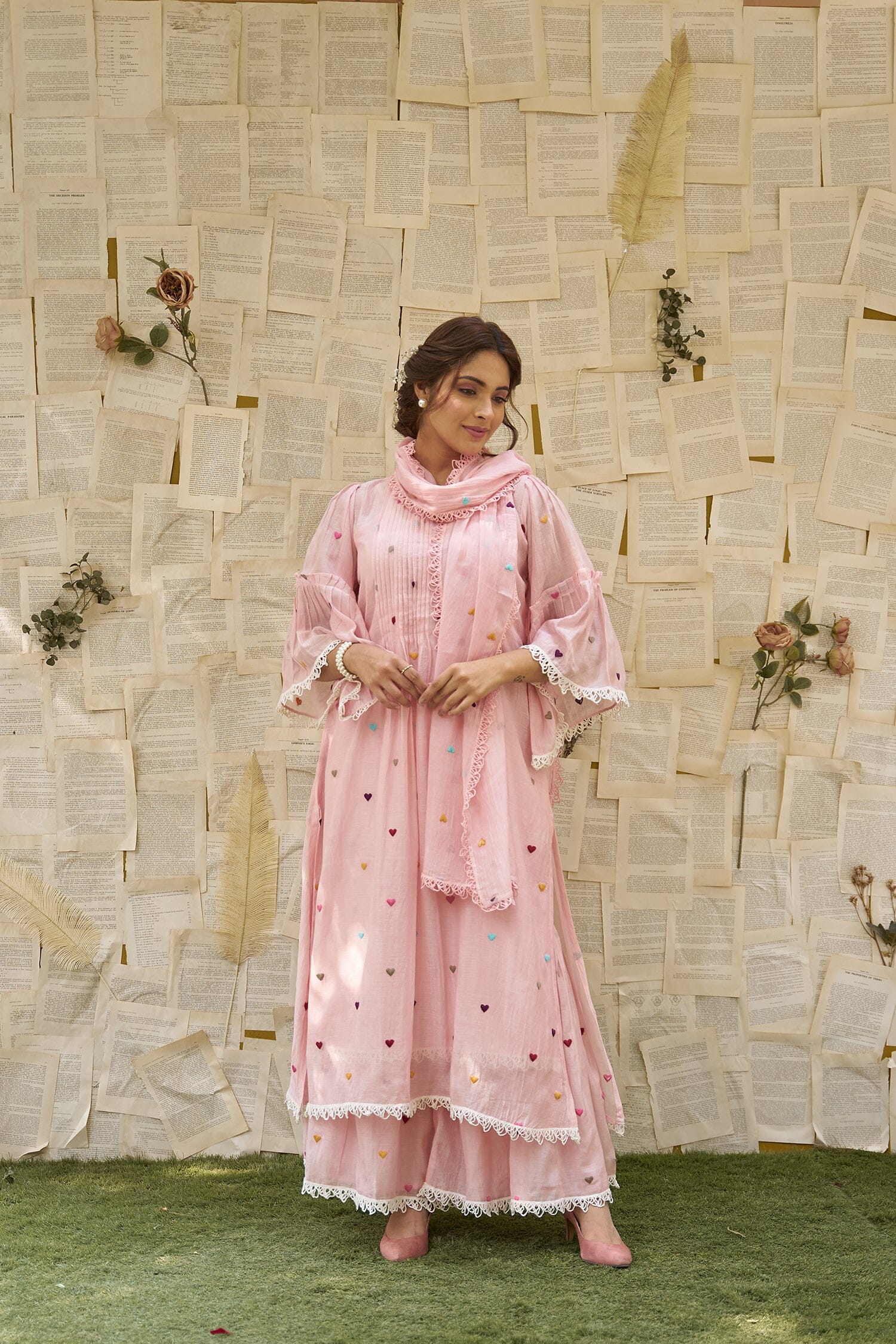 THE PINK LOVE LETTER- SET OF 3 ( kurta, pant & dupatta) Naaz By Noor