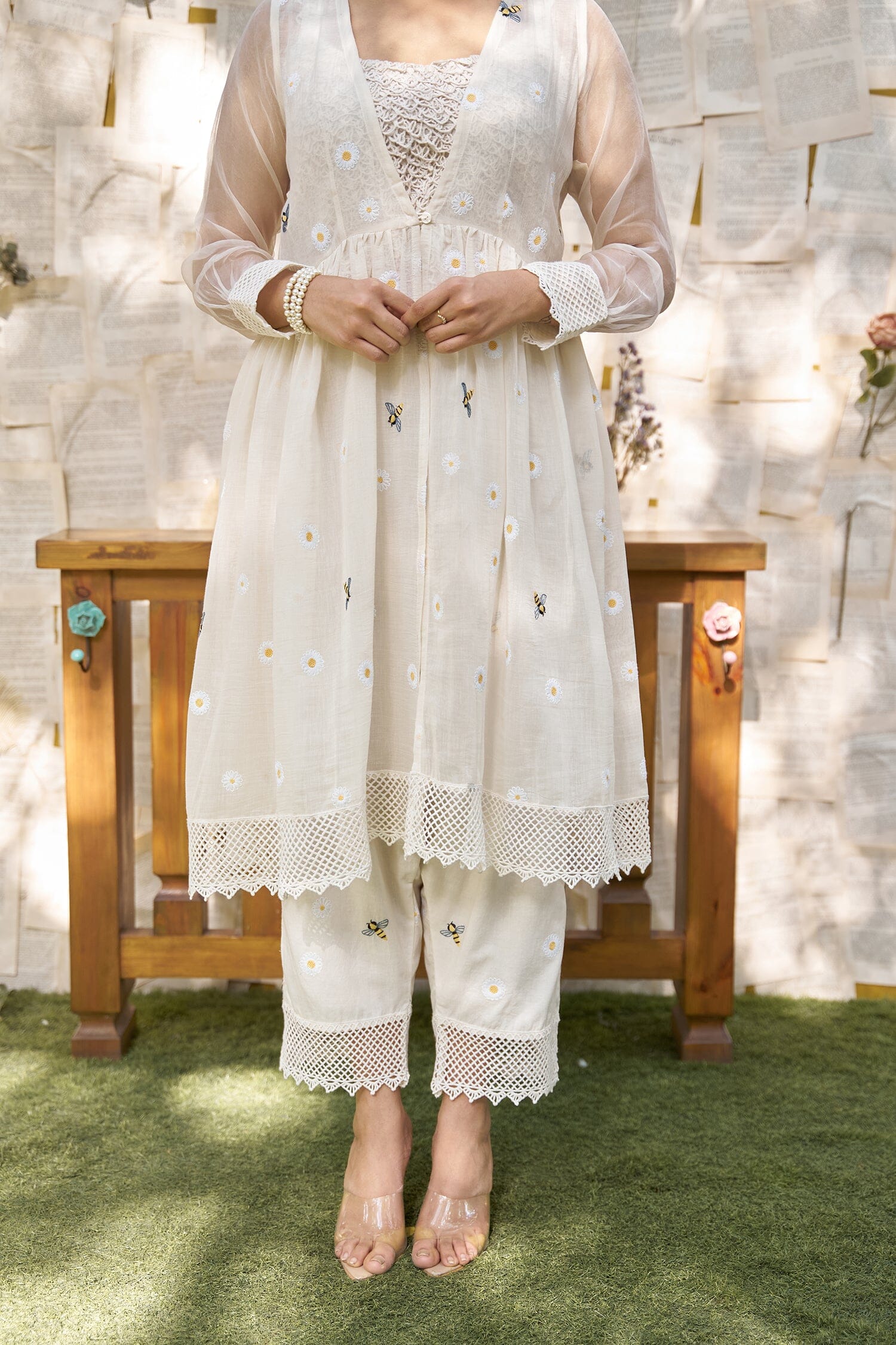 THE WHITE LOVE LETTER- SET OF 3 ( crop top, peplum & pants) Naaz By Noor