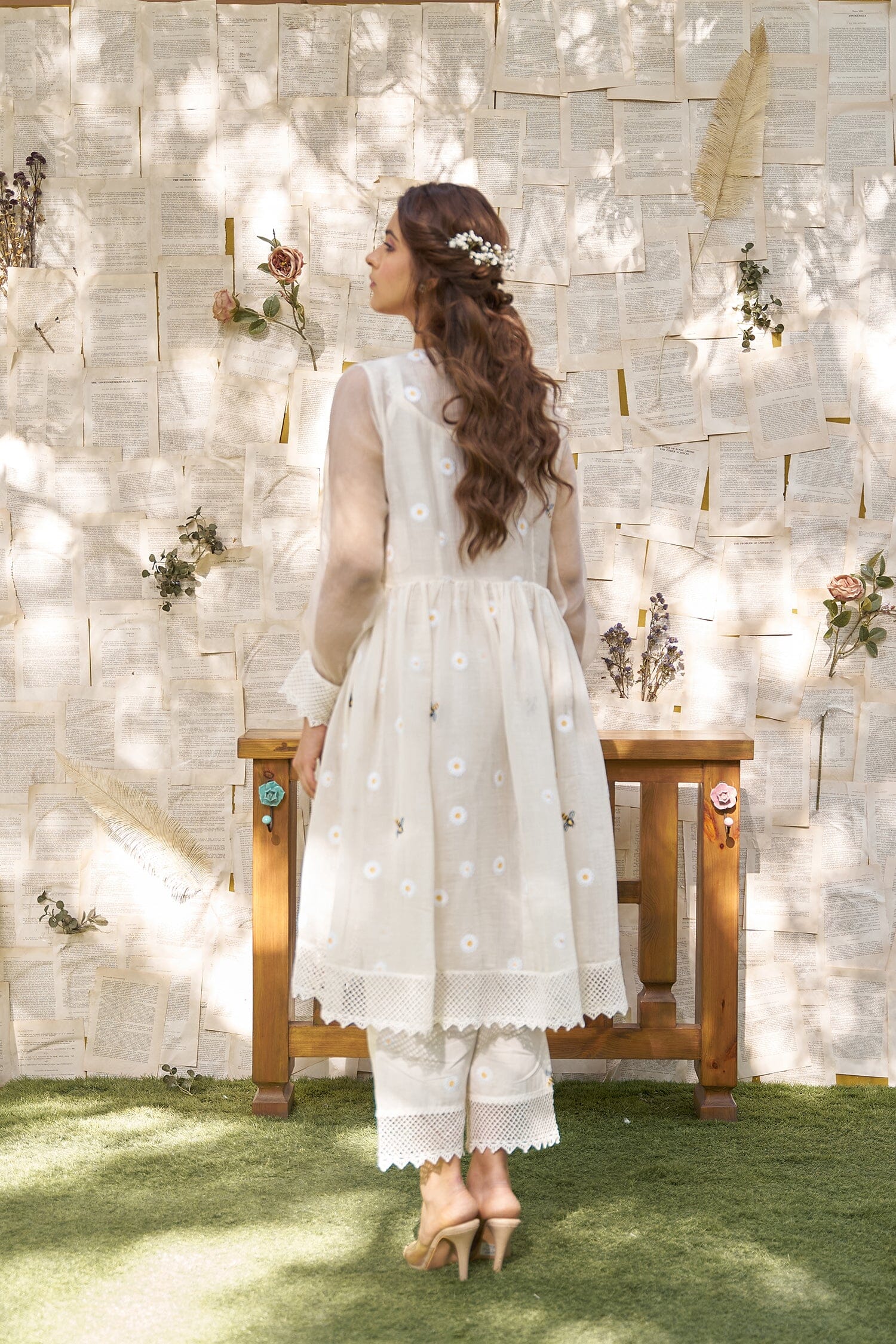 THE WHITE LOVE LETTER- SET OF 3 ( crop top, peplum & pants) Naaz By Noor