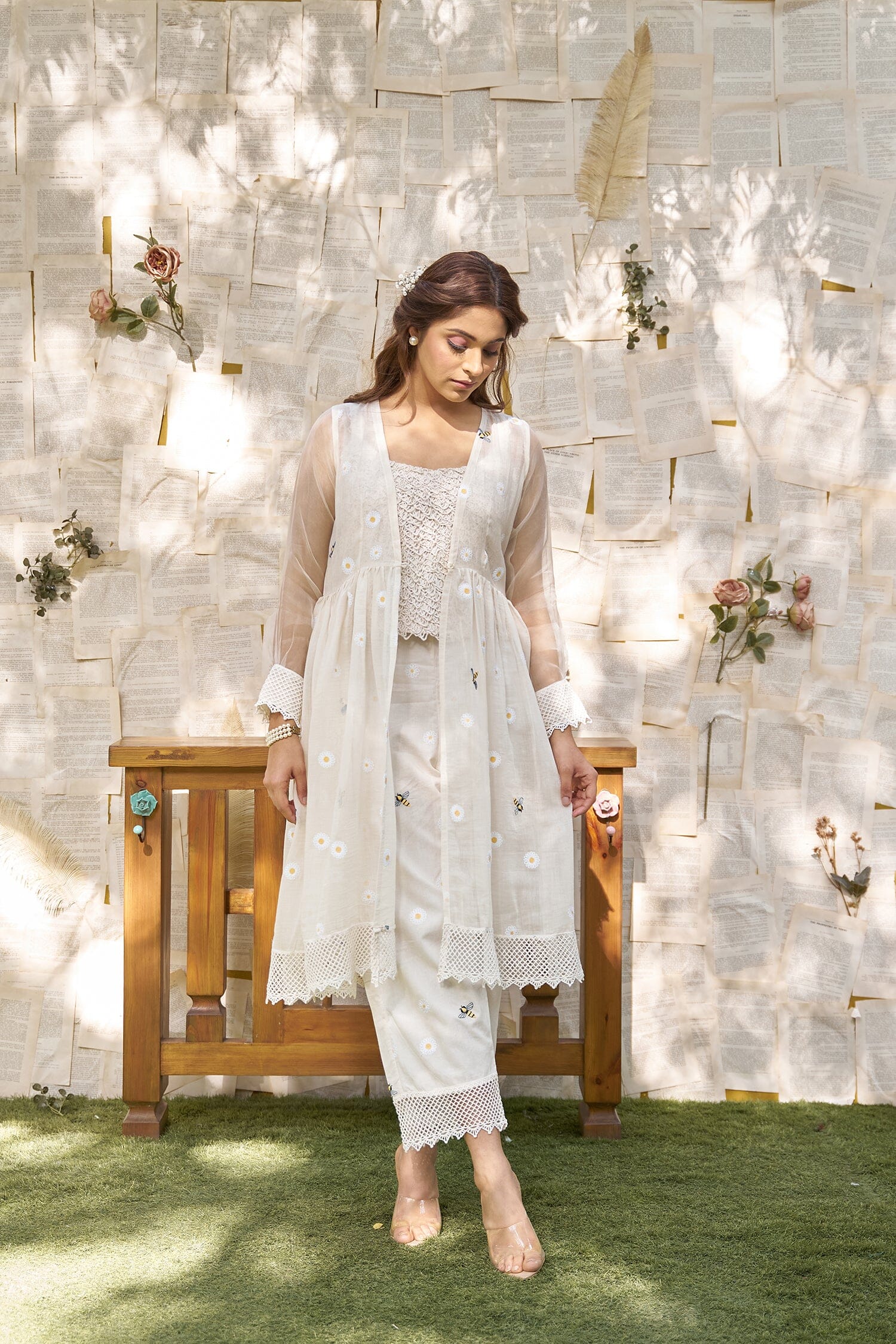 THE WHITE LOVE LETTER- SET OF 3 ( crop top, peplum & pants) Naaz By Noor