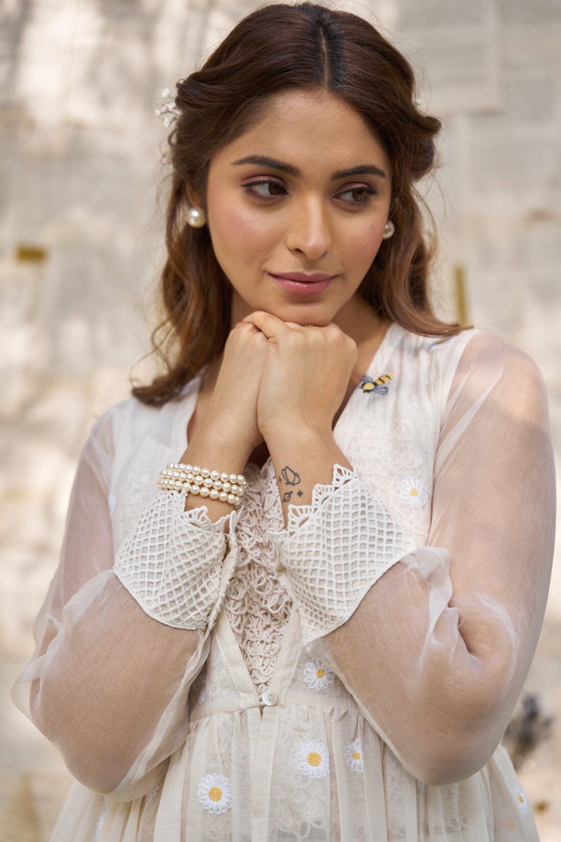THE WHITE LOVE LETTER- SET OF 3 ( crop top, peplum & pants) Naaz By Noor