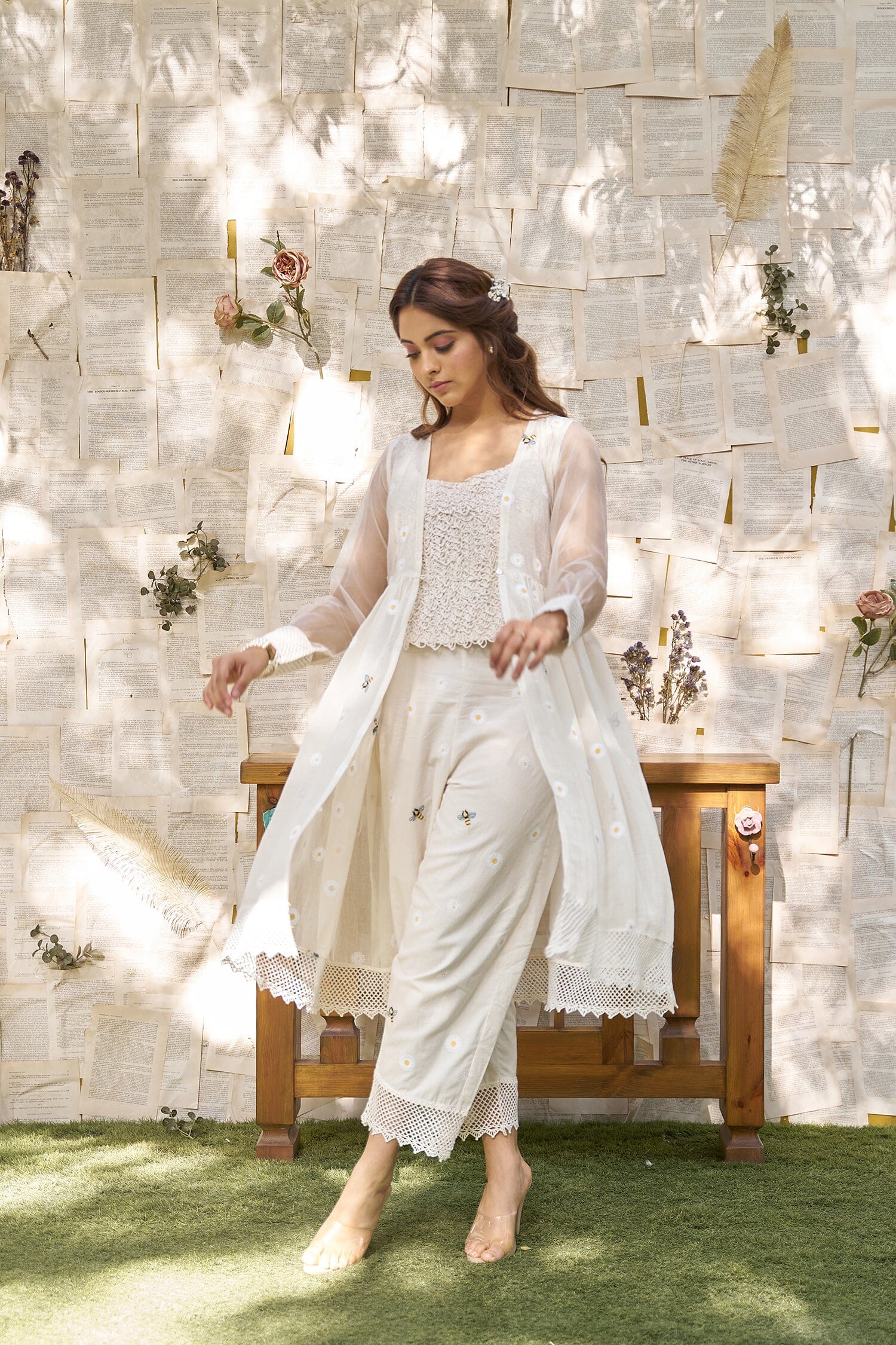 THE WHITE LOVE LETTER- SET OF 3 ( crop top, peplum & pants) Naaz By Noor