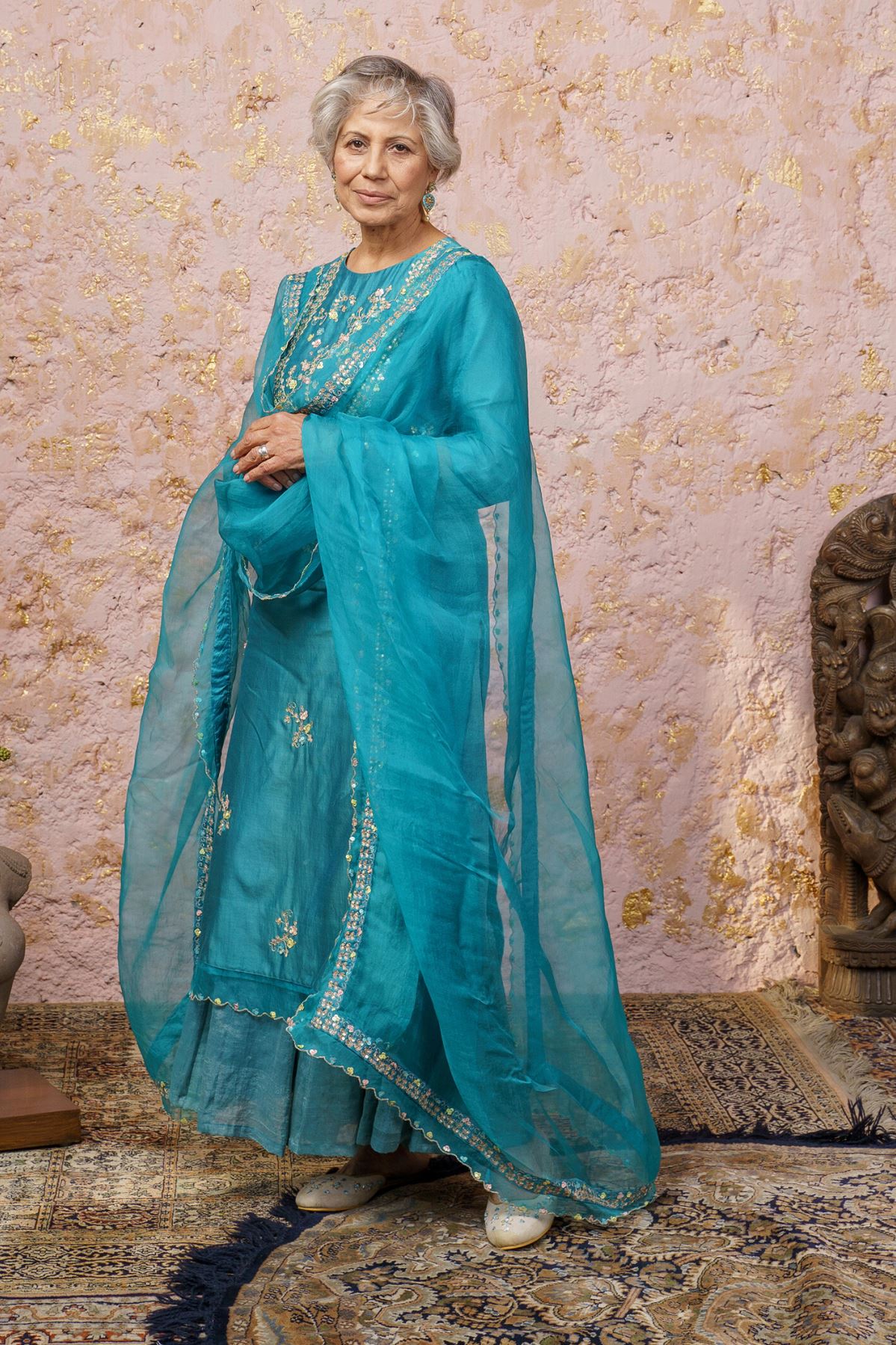 Turquoise Kurta With Sharara And Dupatta - Naaz By Noor