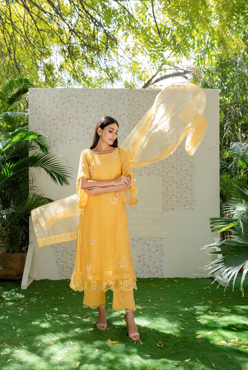 UNDER THE NEEM- pale yellow( set of 3 ) Naaz By Noor 