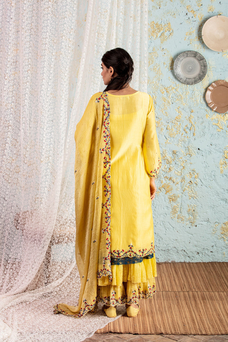 Yellow A-Line Kurta With Sharara And Dupatta - Naaz By Noor