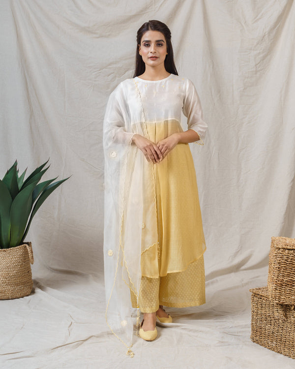 Yellow iris and  pearl white ensemble ( with dupatta ) - Naaz By Noor
