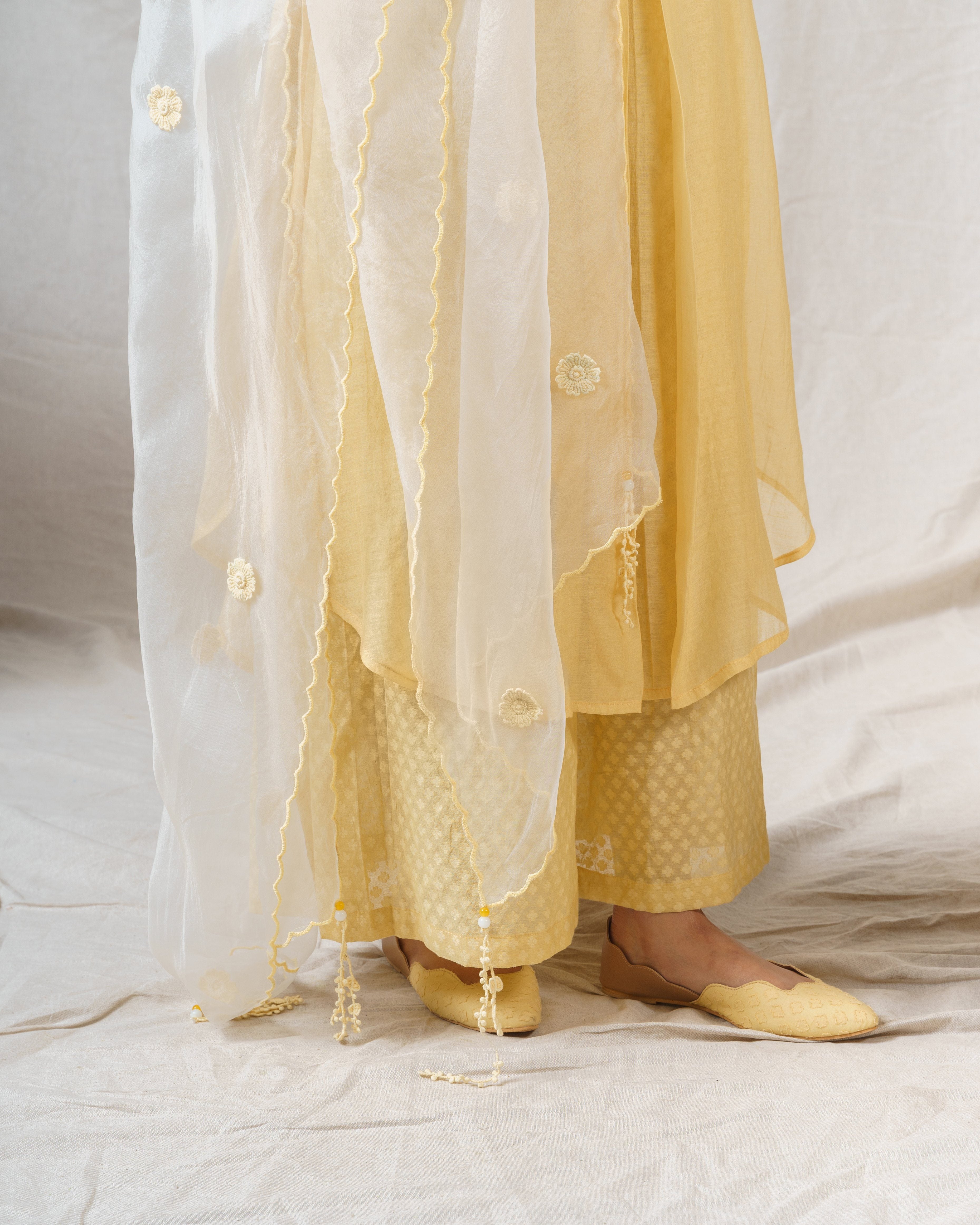 Yellow iris and pearl white ensemble ( with dupatta ) - Naaz By Noor