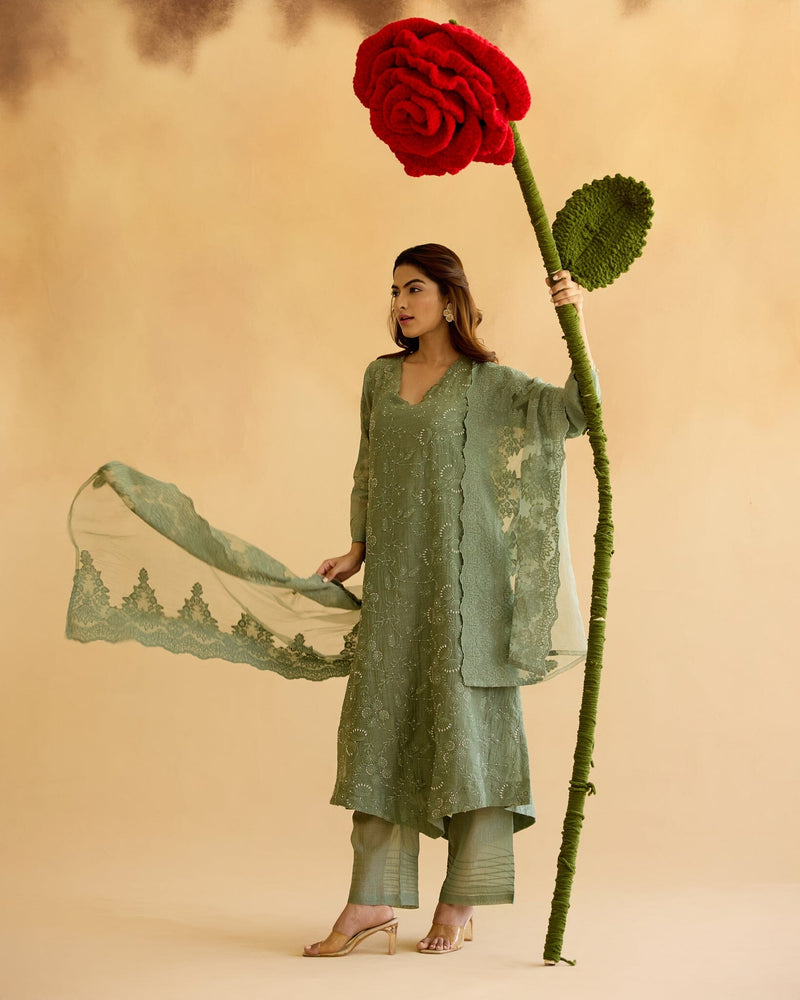 FEARLESS FLOWER CHILD-SET OF 3( KURTA,PANT& DUPATTA) Naaz By Noor 