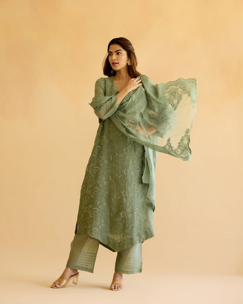 FEARLESS FLOWER CHILD-SET OF 3( KURTA,PANT& DUPATTA) Naaz By Noor 