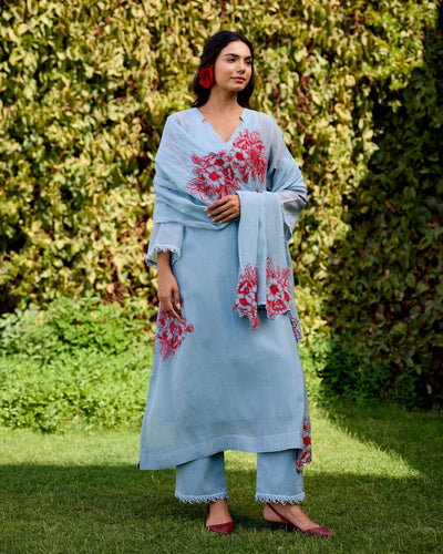 GRACEFUL FLOWER CHILD - SET OF 3( KURTA, PANT & DUPATTA) Naaz By Noor 