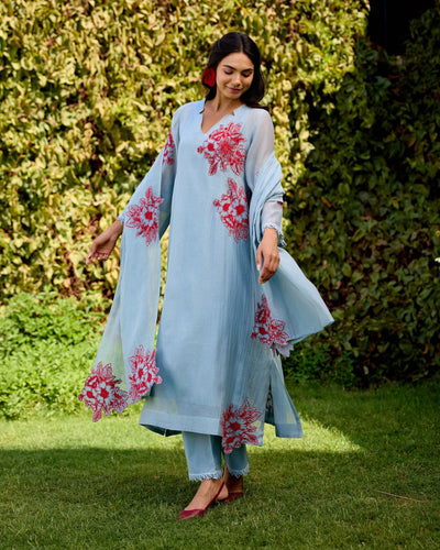GRACEFUL FLOWER CHILD - SET OF 3( KURTA, PANT & DUPATTA) Naaz By Noor 