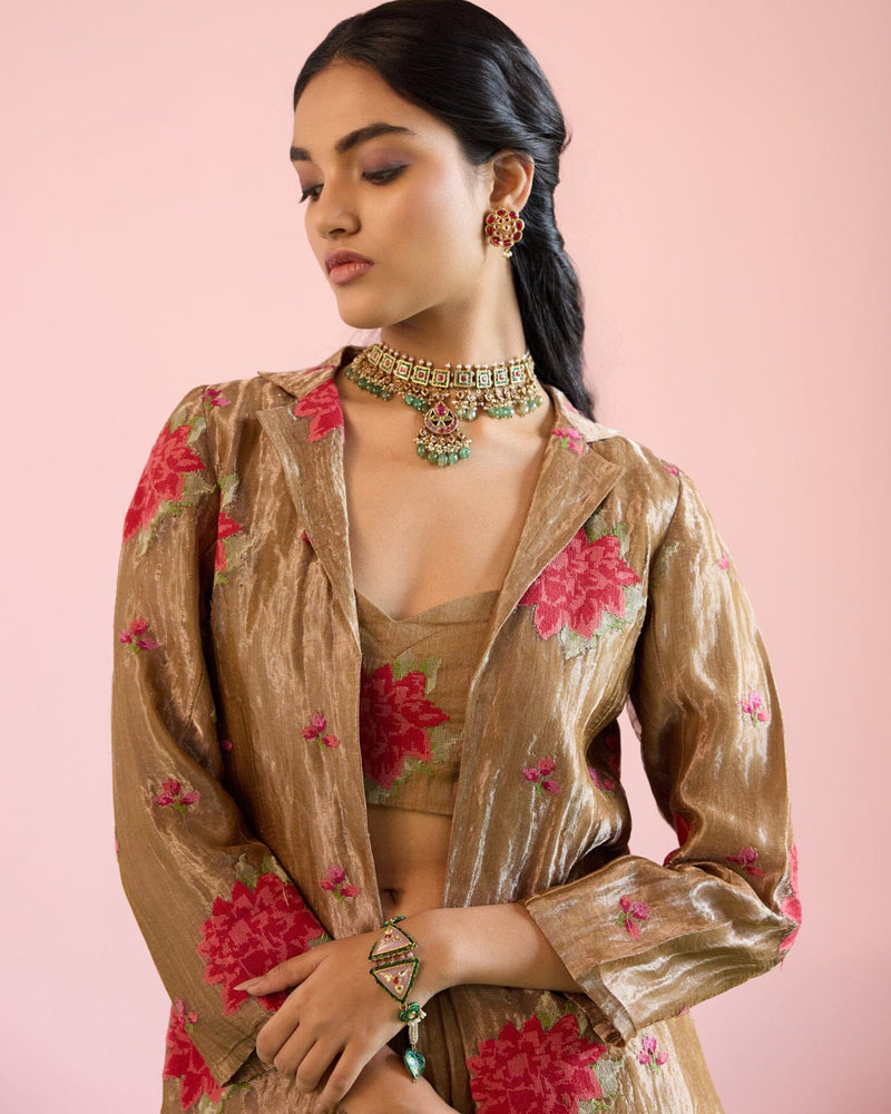 JOR BAAGH BLAZER -SET OF 3( crop top, pants & blazer) Naaz By Noor 