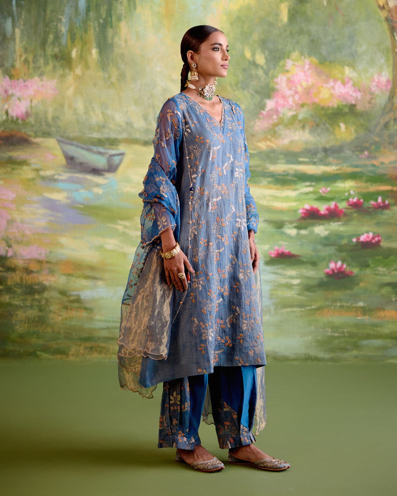 JOR BAAGH BLUE-SET OF 3( kurta, pant & dupatta) Naaz By Noor 