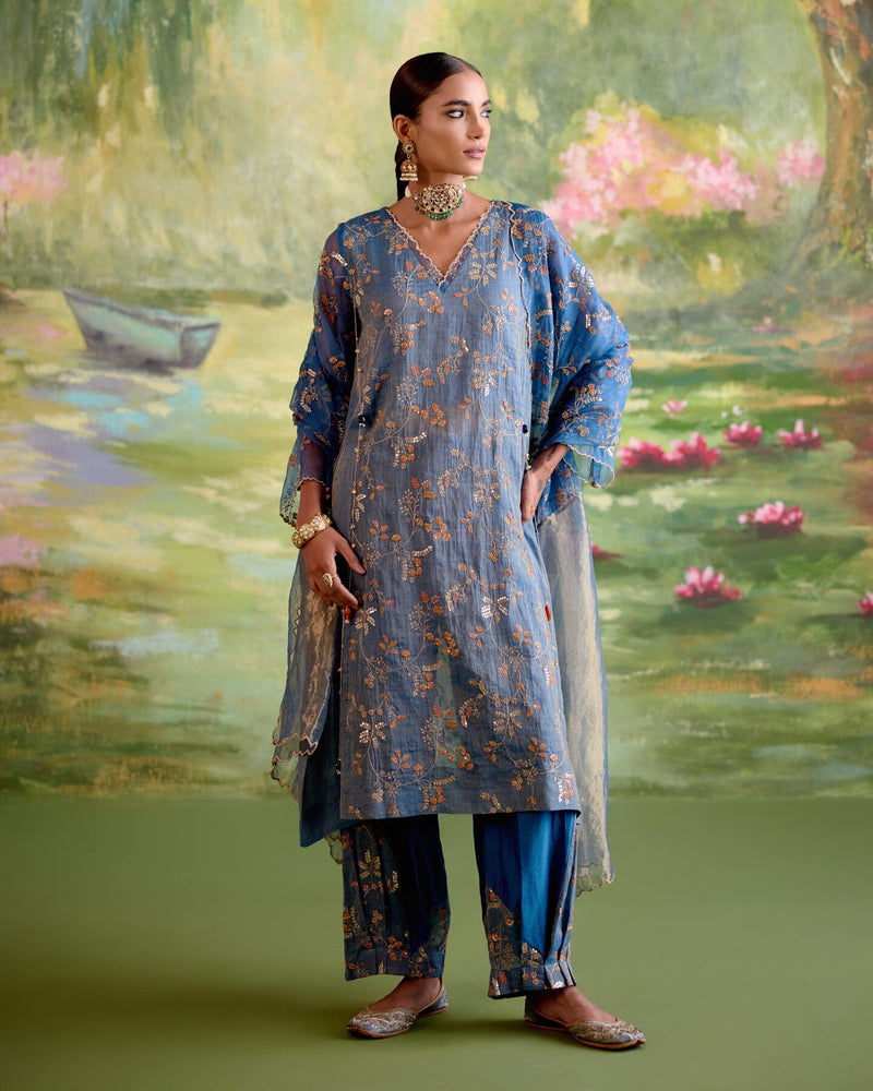 JOR BAAGH BLUE-SET OF 3( kurta, pant & dupatta) Naaz By Noor 