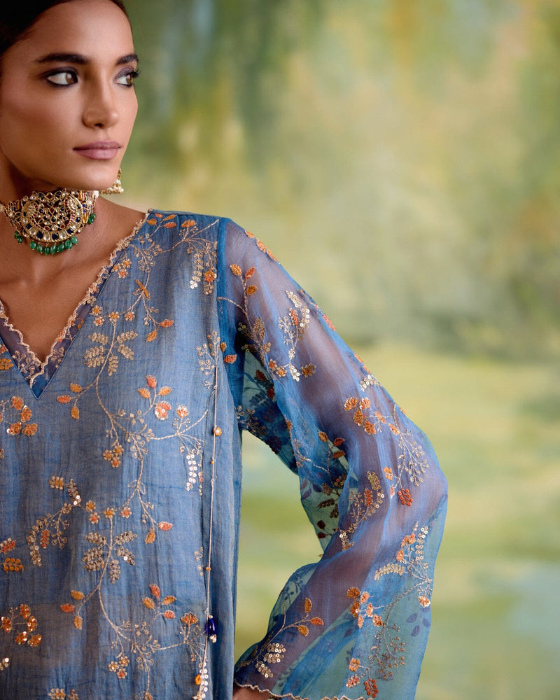 JOR BAAGH BLUE-SET OF 3( kurta, pant & dupatta) Naaz By Noor 