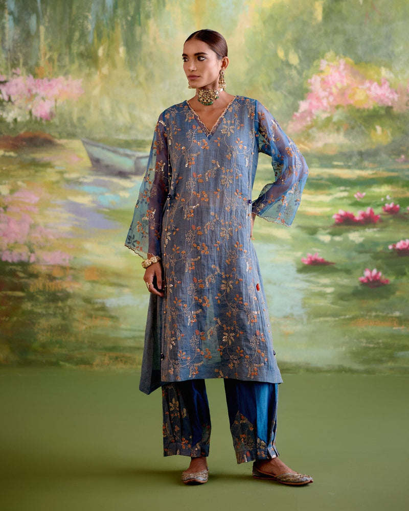 JOR BAAGH BLUE-SET OF 3( kurta, pant & dupatta) Naaz By Noor 