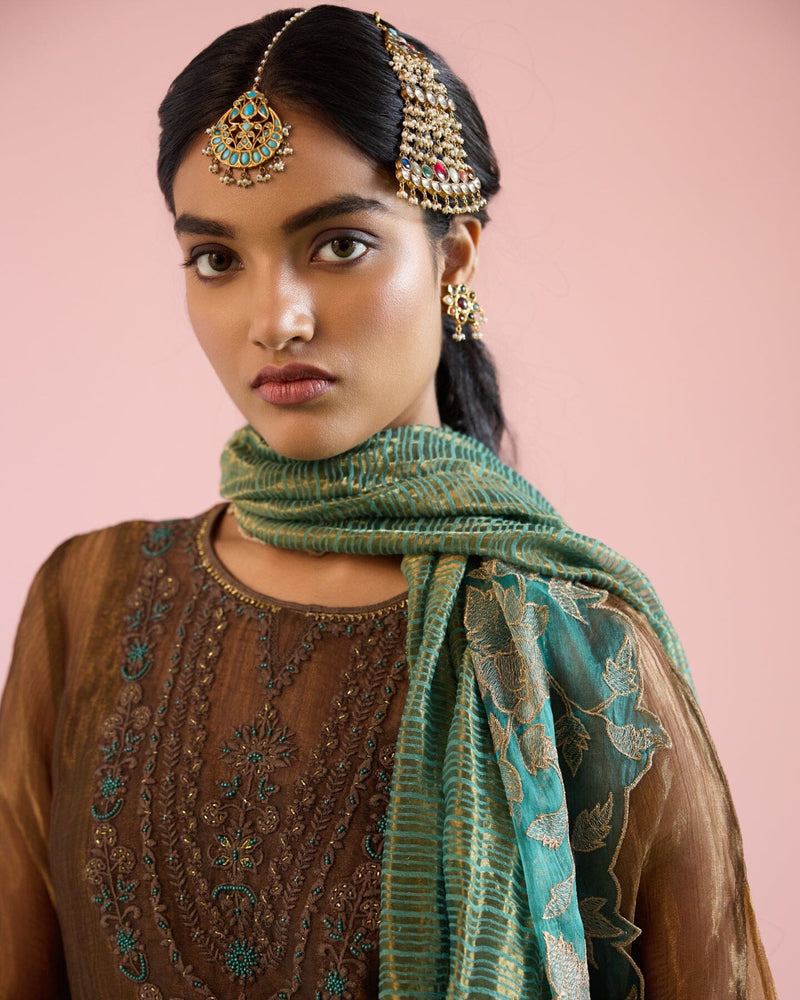 JOR BAAGH BRONZE-SET OF 3 ( kurta, pant & dupatta) Naaz By Noor 