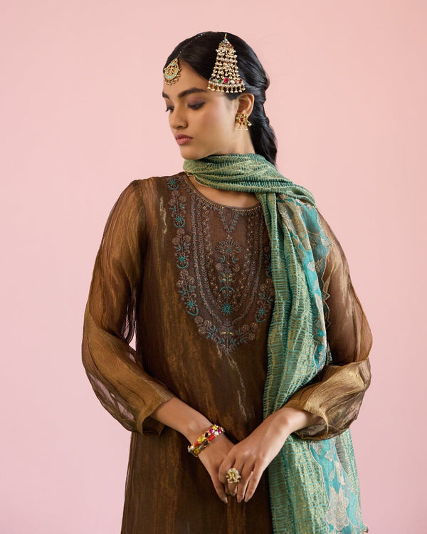 JOR BAAGH BRONZE-SET OF 3 ( kurta, pant & dupatta) Naaz By Noor 