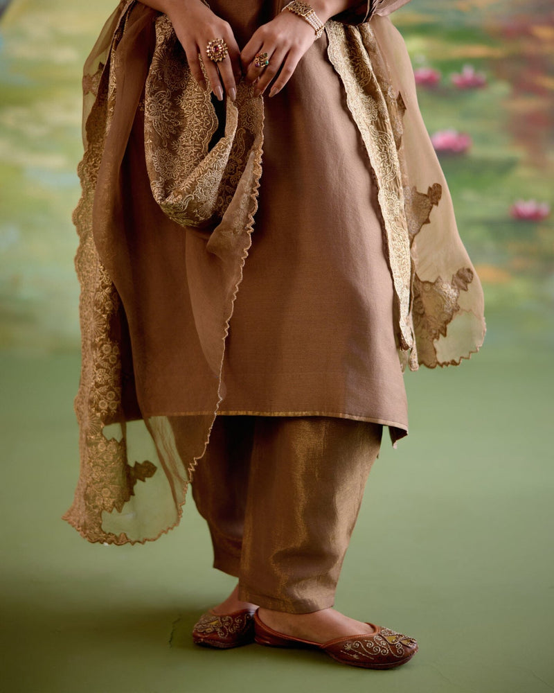 JOR BAAGH BROWN-SET OF 3 ( kurta, pant & dupatta) Naaz By Noor 