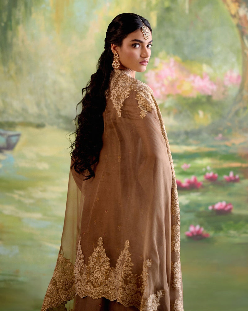JOR BAAGH BROWN-SET OF 3 ( kurta, pant & dupatta) Naaz By Noor 