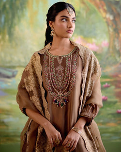JOR BAAGH BROWN-SET OF 3 ( kurta, pant & dupatta) Naaz By Noor 