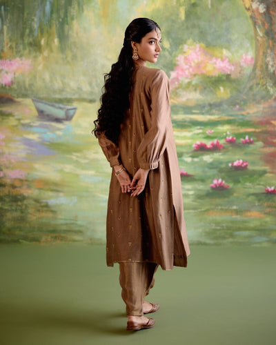 JOR BAAGH BROWN-SET OF 3 ( kurta, pant & dupatta) Naaz By Noor 