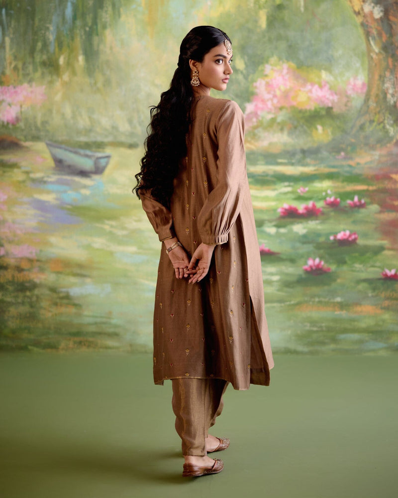 JOR BAAGH BROWN-SET OF 3 ( kurta, pant & dupatta) Naaz By Noor 