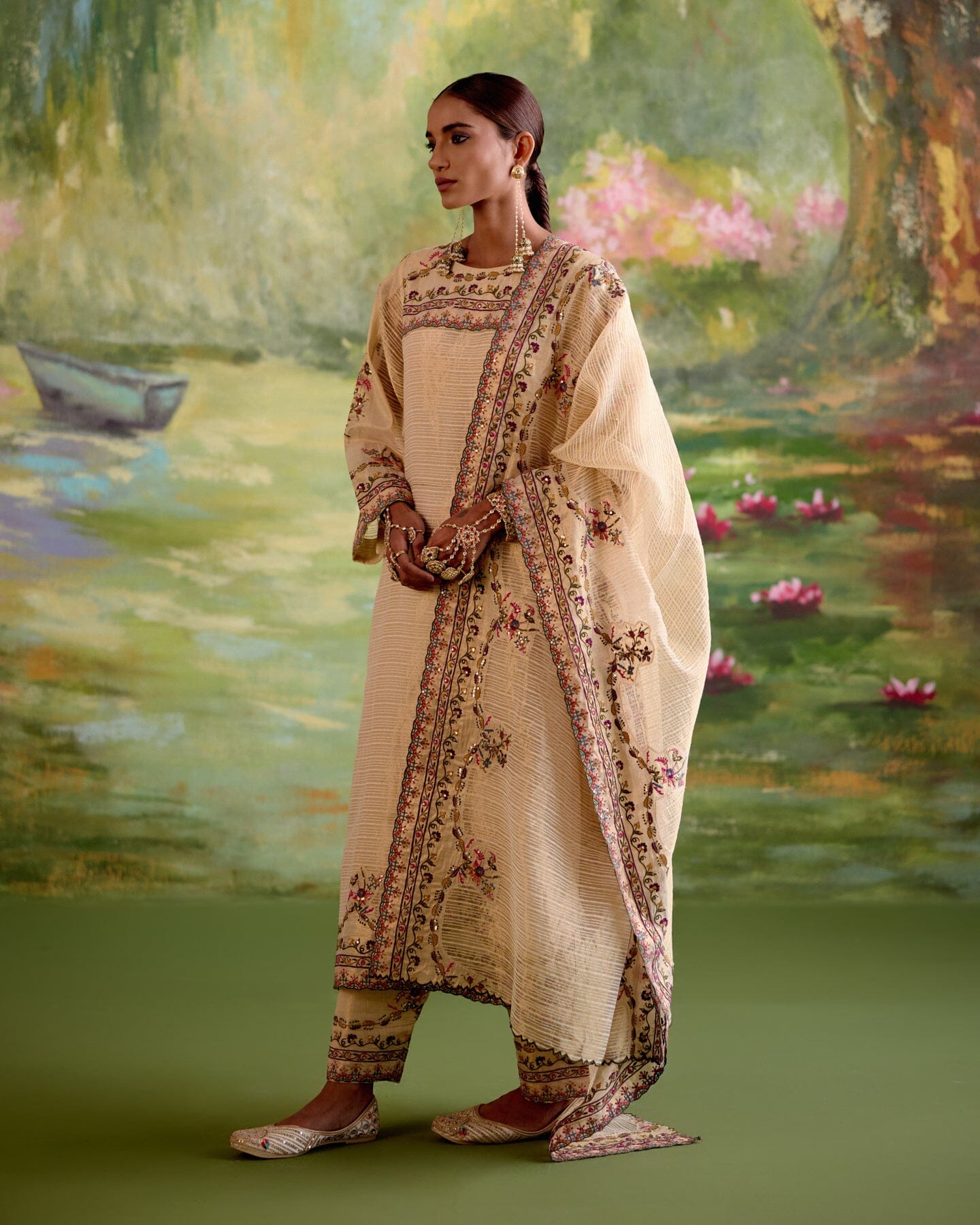 JOR BAAGH CREAM-SET OF 3 ( kurta,pant & dupatta) Naaz By Noor 
