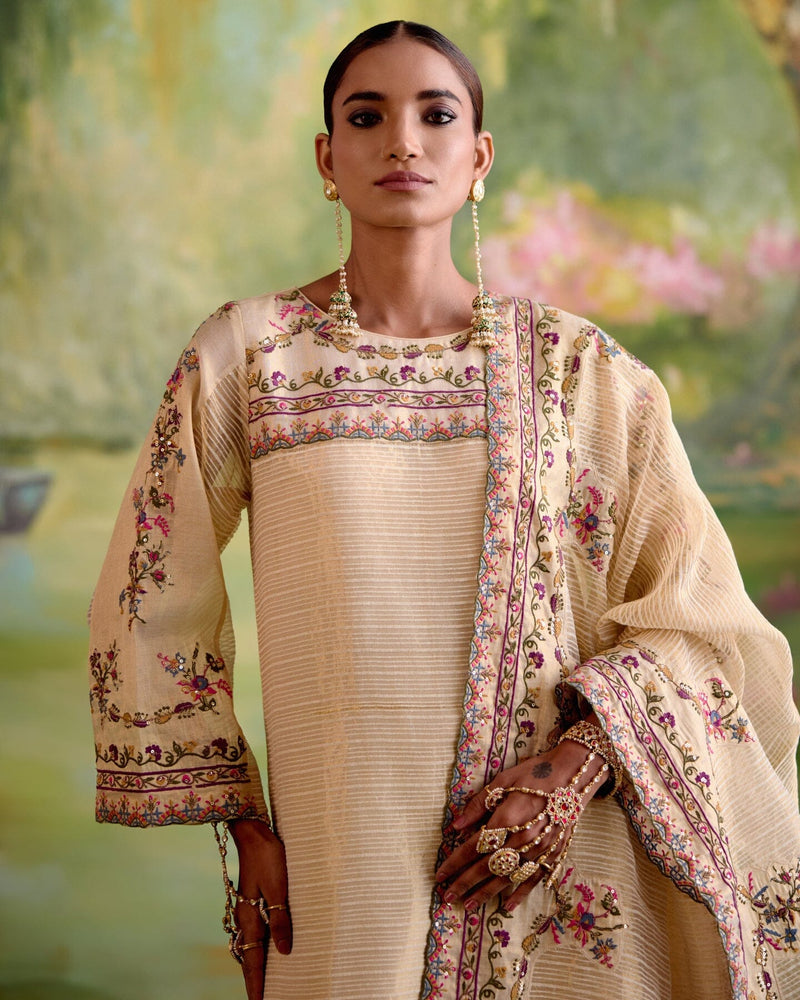 JOR BAAGH CREAM-SET OF 3 ( kurta,pant & dupatta) Naaz By Noor 