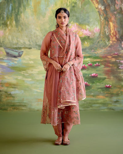 JOR BAAGH DUSKY PINK- SET OF 3 ( kurta, pant & dupatta) Naaz By Noor 