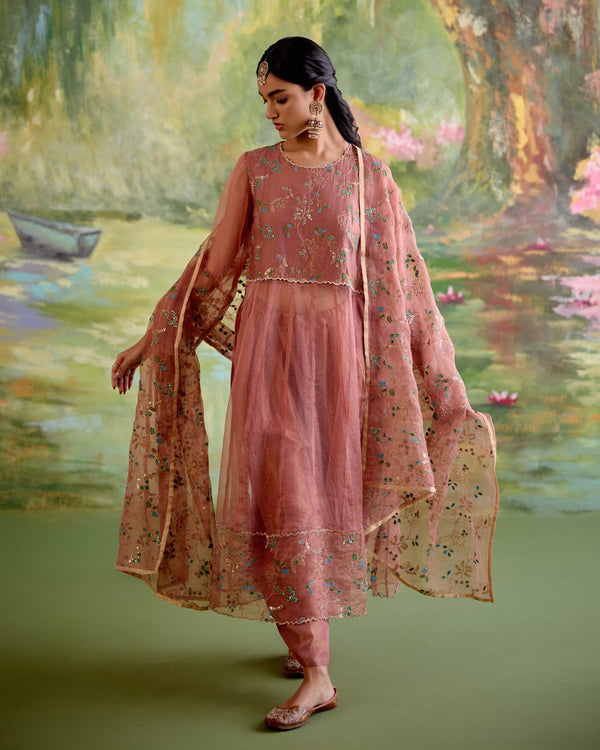 JOR BAAGH DUSKY PINK- SET OF 3 ( kurta, pant & dupatta) Naaz By Noor 