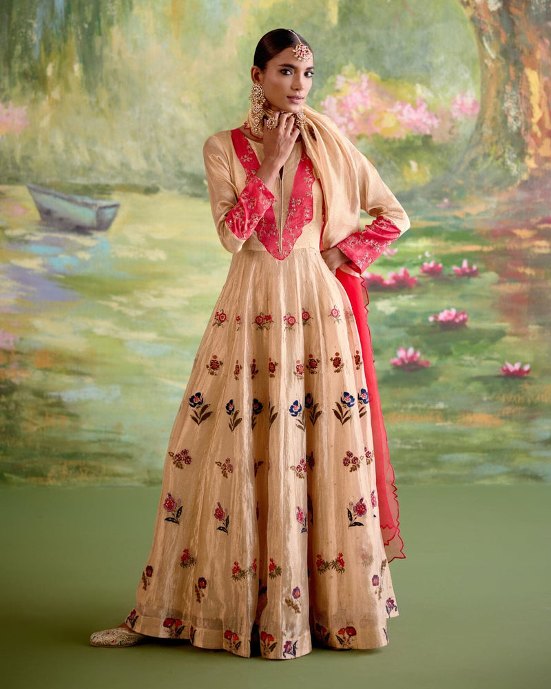 JOR BAAGH GOLD ANARKALI- SET OF 3(anarkali, churidar& dupatta) Naaz By Noor 