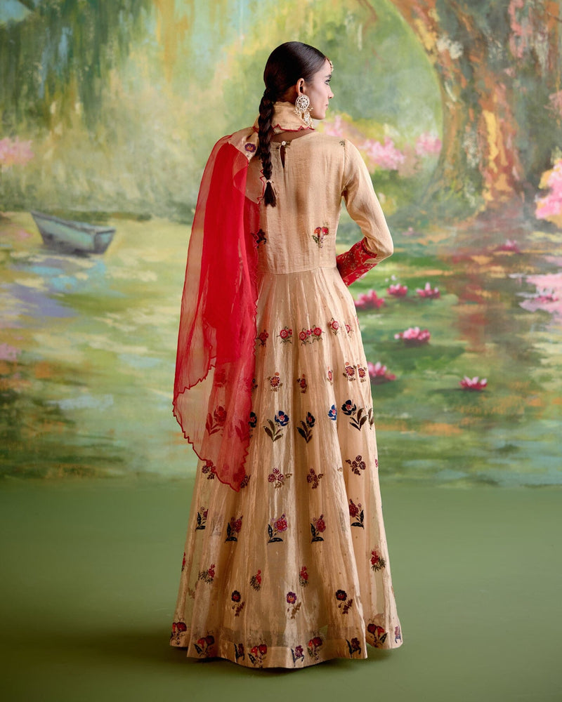JOR BAAGH GOLD ANARKALI- SET OF 3(anarkali, churidar& dupatta) Naaz By Noor 