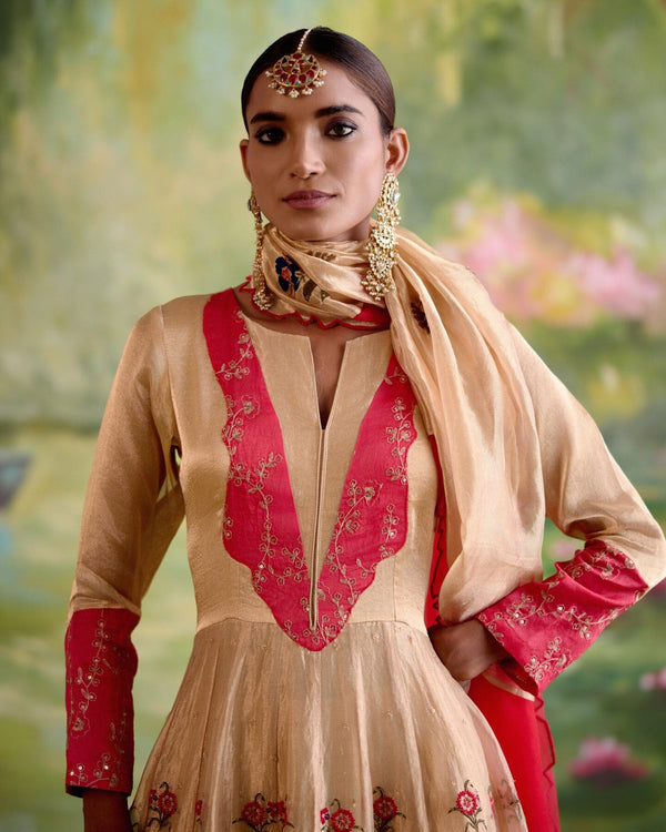 JOR BAAGH GOLD ANARKALI- SET OF 3(anarkali, churidar& dupatta) Naaz By Noor 