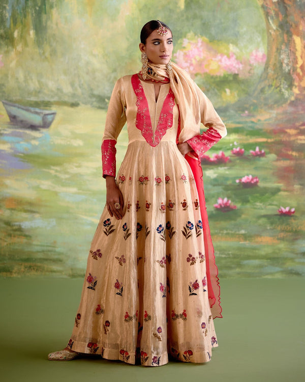 JOR BAAGH GOLD ANARKALI- SET OF 3(anarkali, churidar& dupatta) Naaz By Noor 