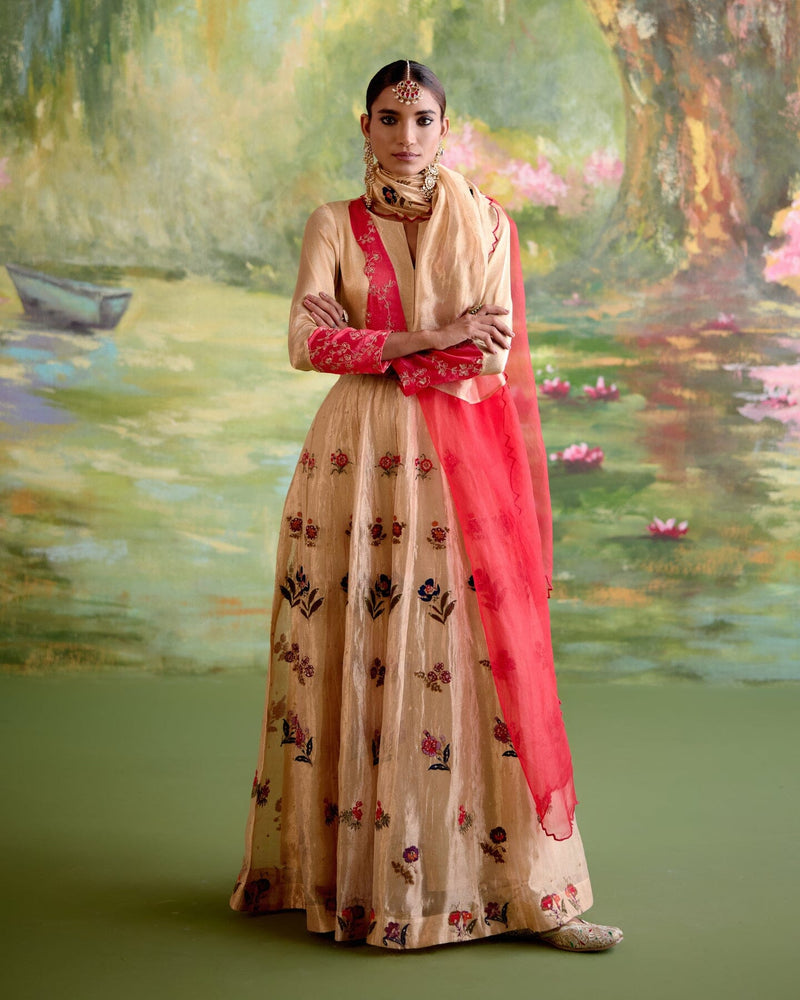 JOR BAAGH GOLD ANARKALI- SET OF 3(anarkali, churidar& dupatta) Naaz By Noor 