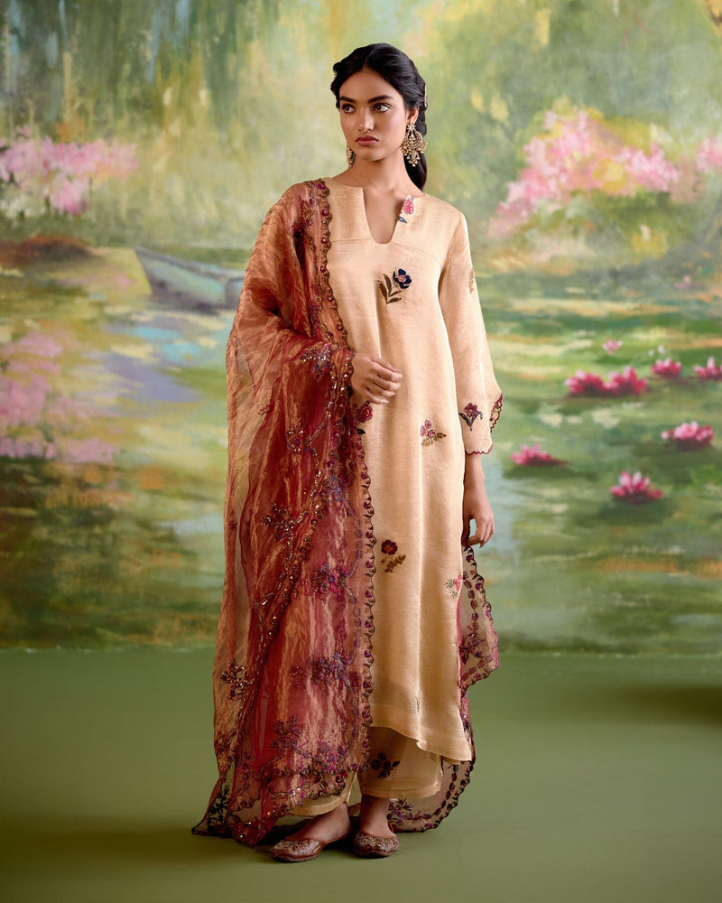 JOR BAAGH GOLD-SET OF 3(kurta,pant & dupatta) Naaz By Noor 