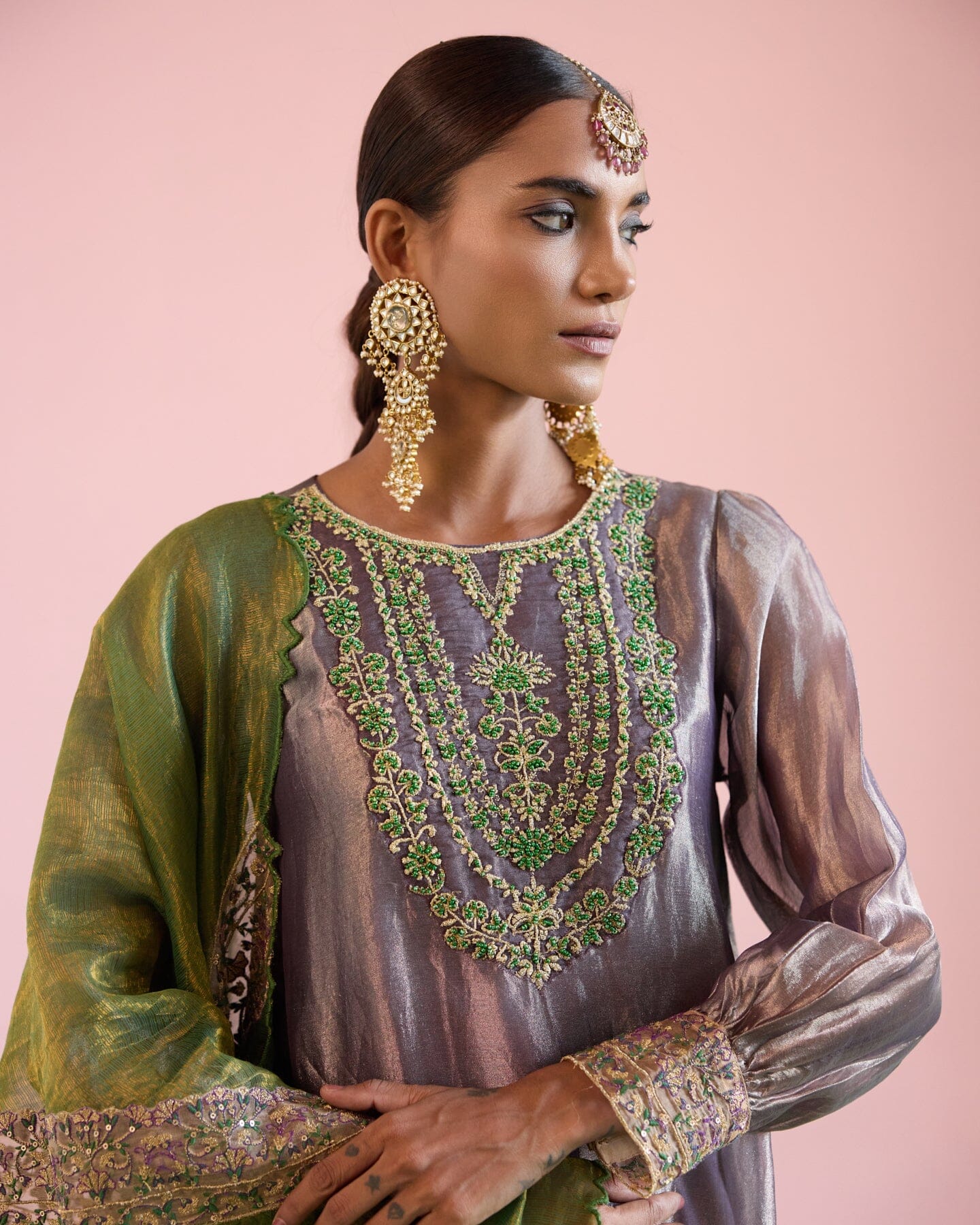 JOR BAAGH LILAC& GREEN-SET OF 3( kurta, pant & dupatta) Naaz By Noor 