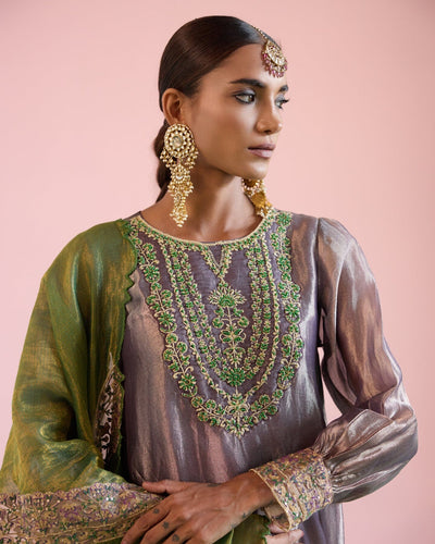 JOR BAAGH LILAC& GREEN-SET OF 3( kurta, pant & dupatta) Naaz By Noor 