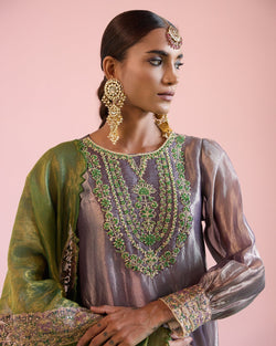 JOR BAAGH LILAC& GREEN-SET OF 3( kurta, pant & dupatta) Naaz By Noor 