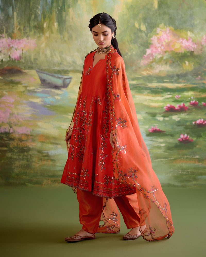 JOR BAAGH ORANGE-SET OF 3 ( kurta, pant & dupatta) Naaz By Noor 