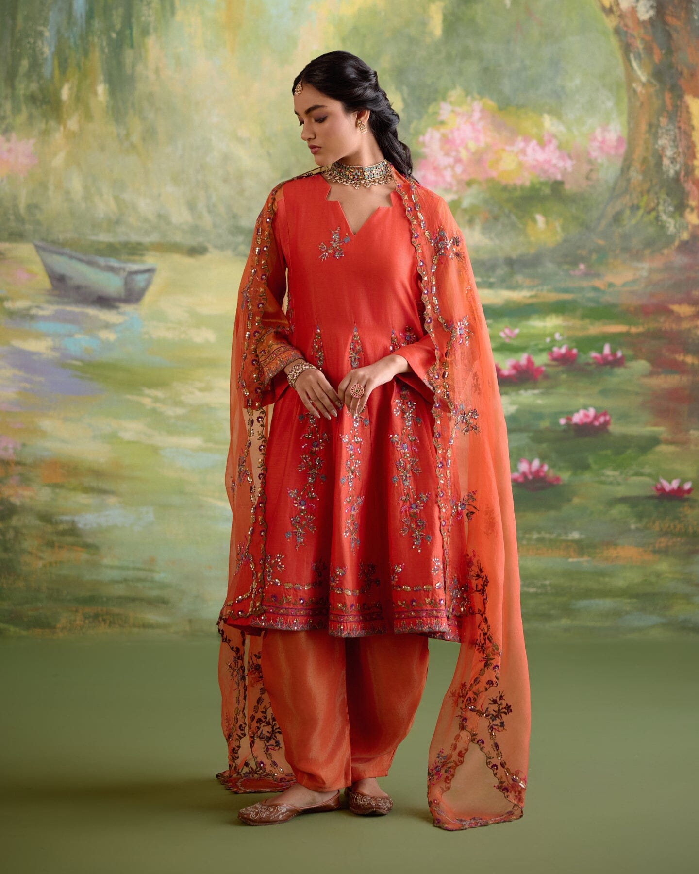 JOR BAAGH ORANGE-SET OF 3 ( kurta, pant & dupatta) Naaz By Noor 
