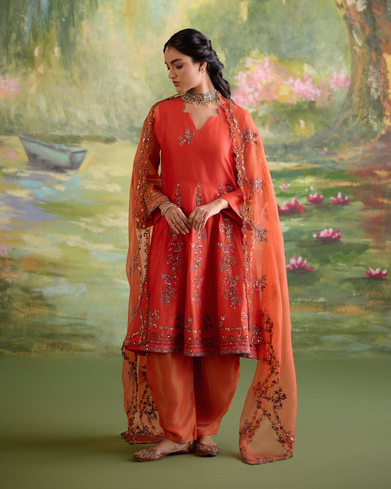 JOR BAAGH ORANGE-SET OF 3 ( kurta, pant & dupatta) Naaz By Noor 