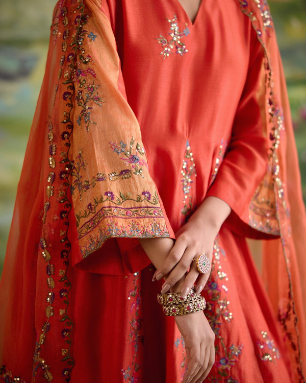 JOR BAAGH ORANGE-SET OF 3 ( kurta, pant & dupatta) Naaz By Noor 
